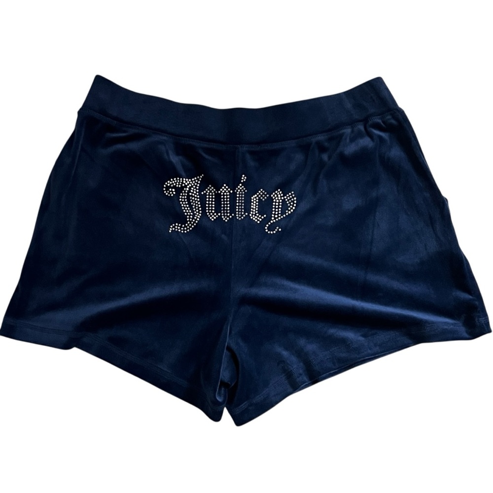 Juicy Couture Dark Blue Velour Bling Y2K Juicy Logo Shorts Size XL NEW!